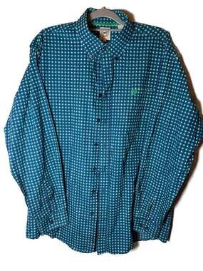 Cinch Men's Long Sleeve Button Down Western Shirt in Blue and Green Geometric Pr